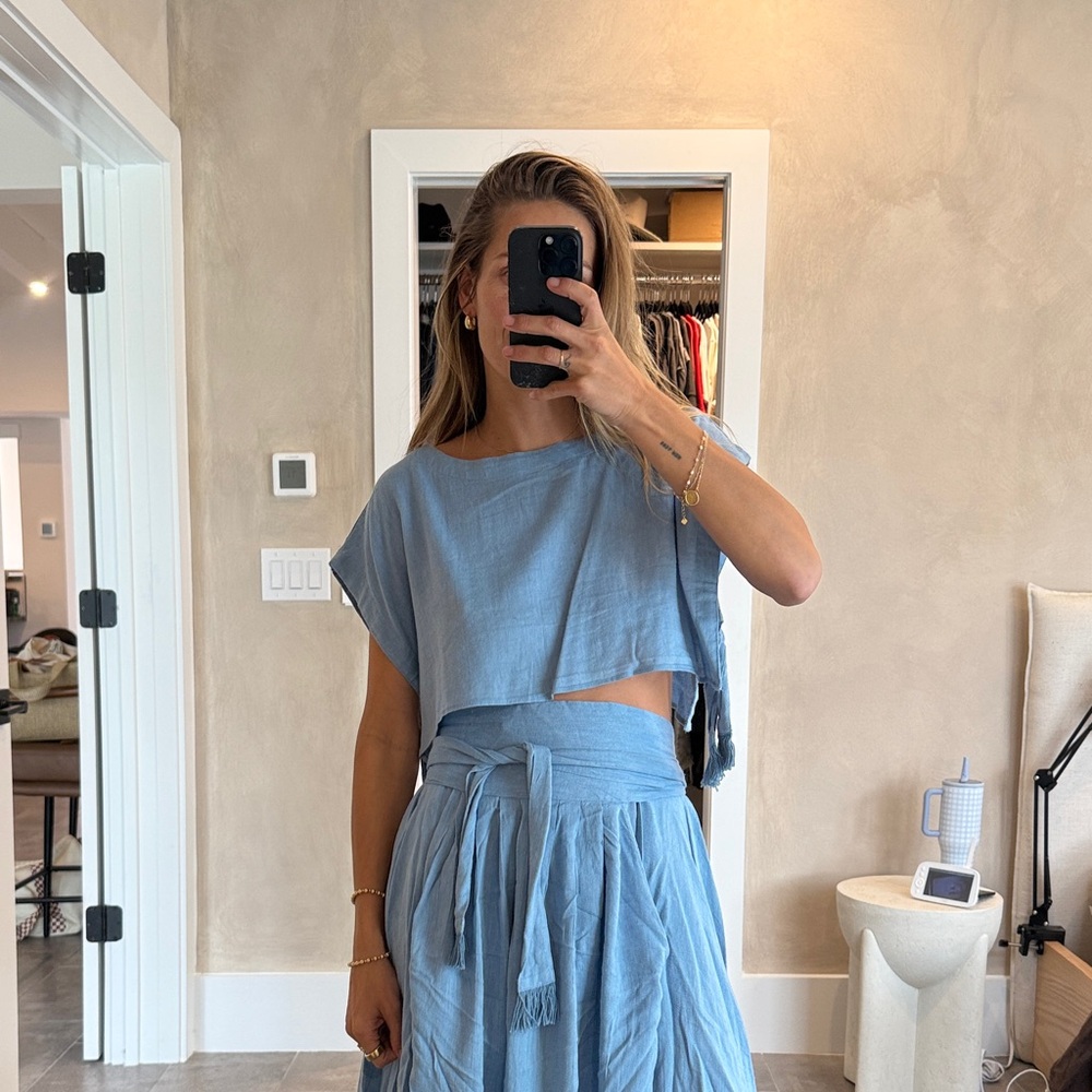 Free People Blue Midi Skirt and Crop top Light Blue Set - Picture 3 of 12